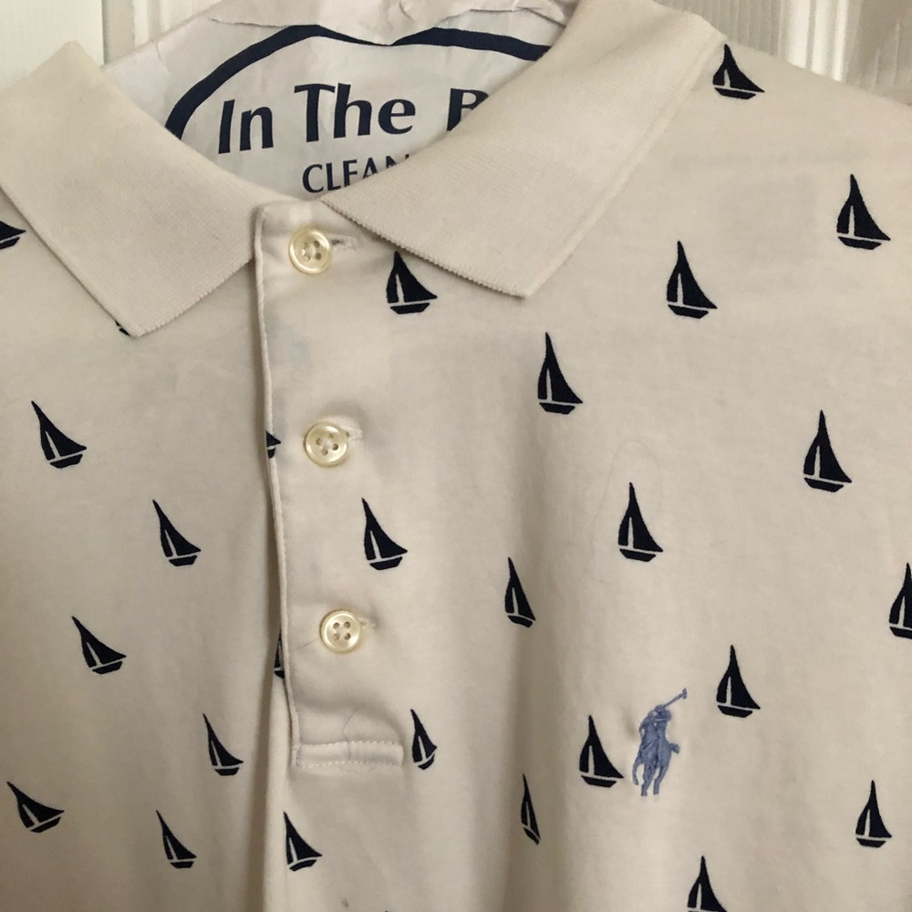 Ralph Lauren polo - three button, white/navy sailboat, mens large